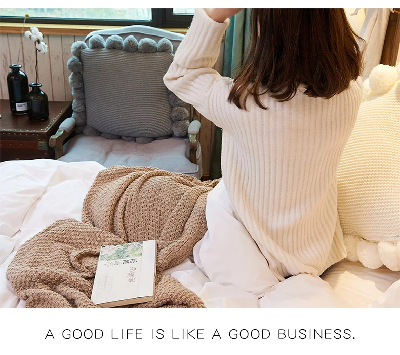 High Handmade quality cotton knit blanket, office&car rest blanket.Travel boarding blanket Christmas decoration blanket
