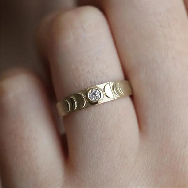 

Fashion Vintage Moon Phase Ring Cycle Ring Female Crystal Ring Retro Gold Color Girl Women Jewelry Gifts