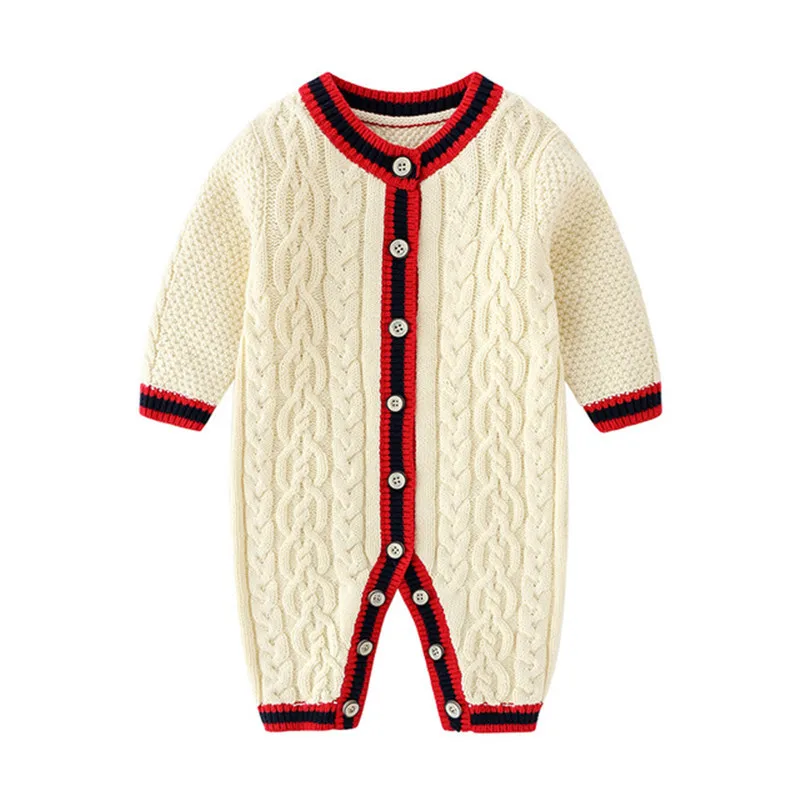 Baby Romper Knitted Fashion Solid Color Newborn Clothes Winter Button Up Boys Girls Jumpsuits Long Sleeve Toddler Kids Overalls
