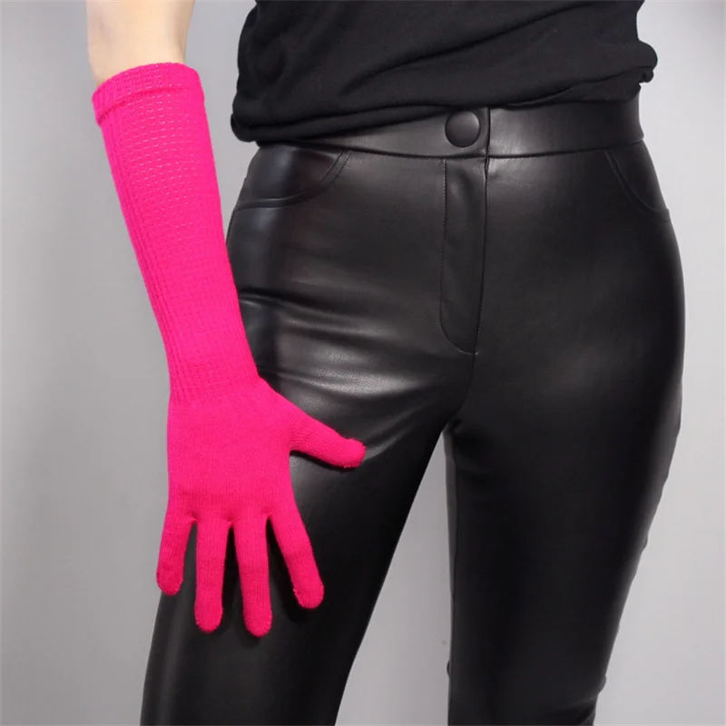 Rose Red Женские длинные шерстяные перчатки 40 см Вязание пять Fngers высокая эластичность с шерстяной секцией теплый светильник розовый по Заводской Цене Z40-1 - Цвет: Rose Red