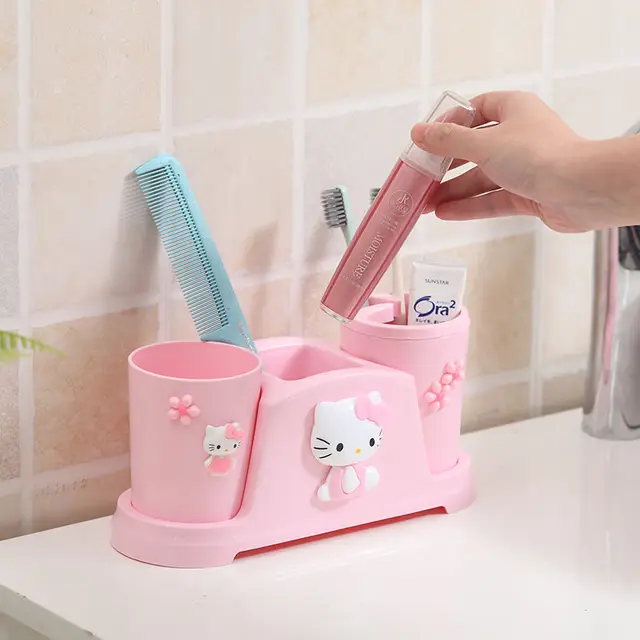 TAKARA TOMY Fashion Cartoon Hello Kitty Wash Cup Simple Mouth Cup Toothbrush Holder Set Couple Children Tooth Cup 5