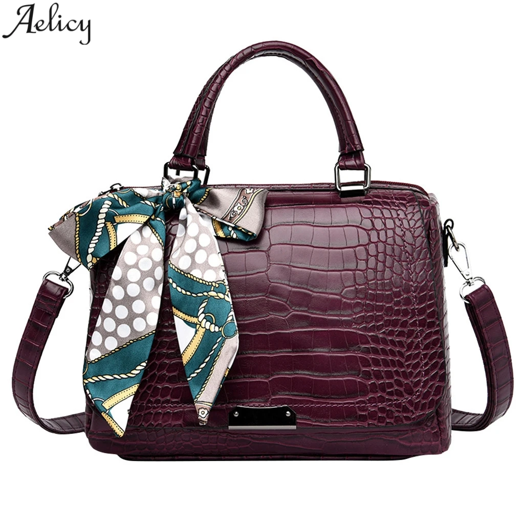 Aelicy, женская сумка через плечо, модная, повседневная, с кружевным галстуком, одноцветная, сумка-тоут, женская, с крокодиловым узором, Джокер, сумка через плечо, сумка-мессенджер