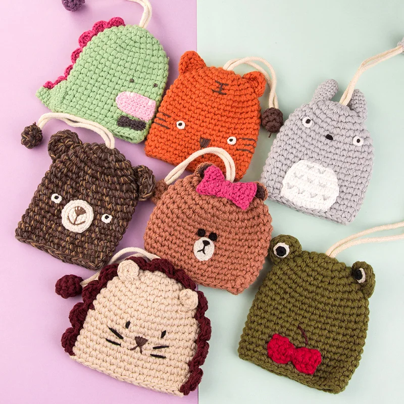 Cartoon Knitted Ainmal Keychain Girl Boy Couple Airpod Pendant Storage Key Holder Bag Car Lanyard Cute Jewelry Accessory Gift 4