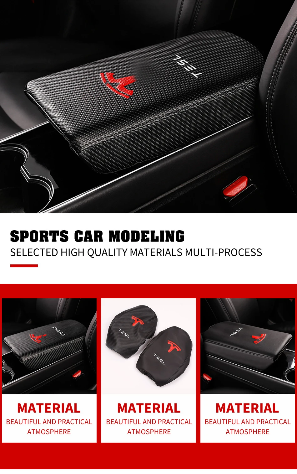 Modification Leather armrest box holster central armrest box protective cover modification for Tesla Model 3