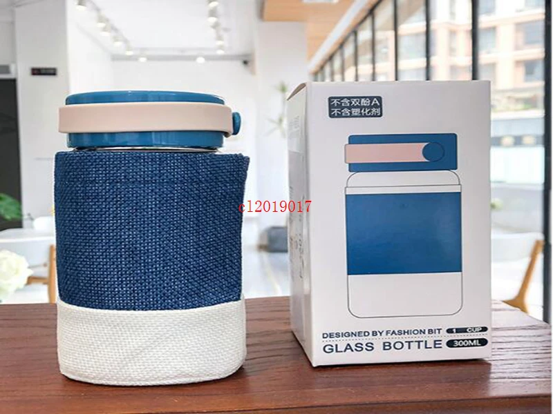 Lovely linen hand insulated glass sports student carry-on cup