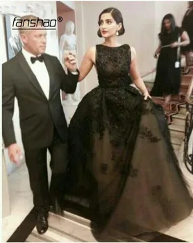 

Black Evening Dress Scoop Appliques Tulle robe de soiree Formal Dress Evening Dresses Prom Dress abendkleider