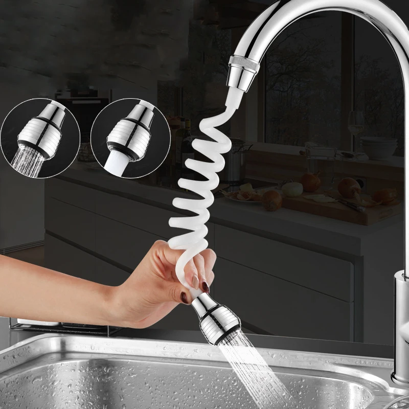 

1PC Home Kitchen Faucet Extender 360 Rotatable Long Hose Portable Pullable Foaming Bathroom Shower Faucet Spring Tube White