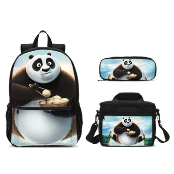 

3Pcs/Set Portfolio School Bags For Boys Girls Cartoon Kung Fu Panda 3D Printing Backpacks Ice Bag Kids Bookbag Mochila Escolar