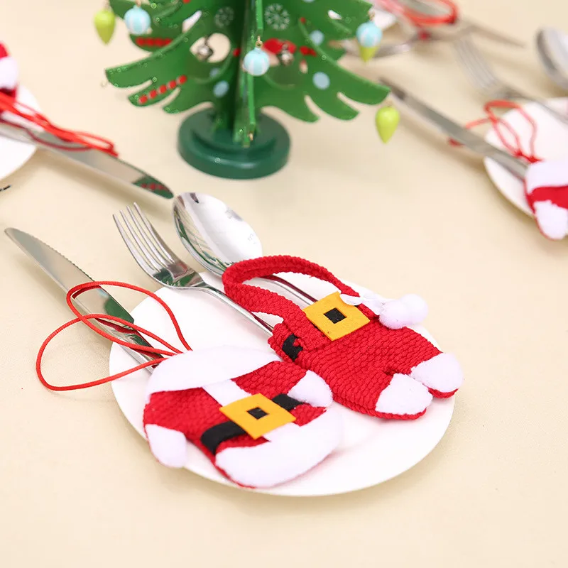 Новогодние рождественские кармашки для столовых приборов вилка держатель ножа сумка для посуды Ноэль рождественские украшения на стол для домашнего ужина декор, Рождественский подарок