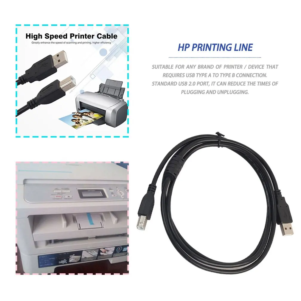 1,5 м 3 м USB 2,0 AM-TO-BM высокоскоростной кабель Свинец A в B длинный черный экранированный совместимый принтер сканеры жесткий диск стабильный