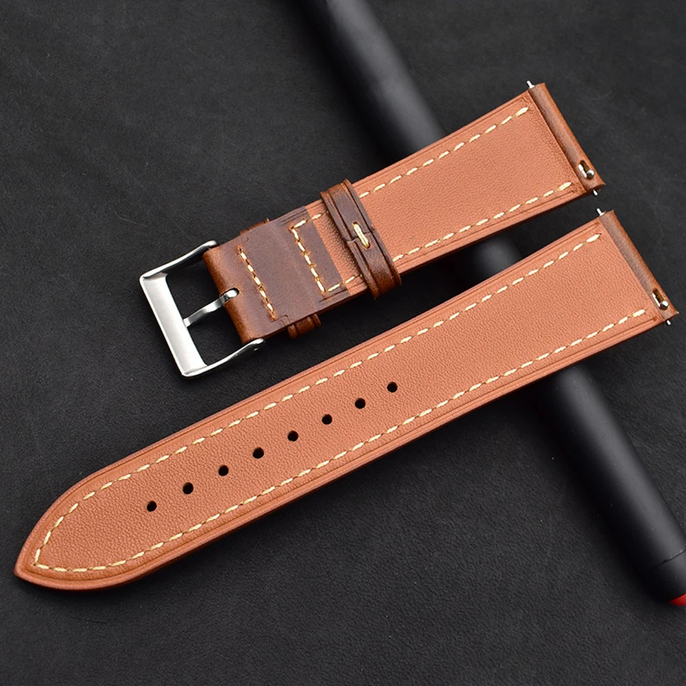 Onthelevel Watch Accessories Ccalfskin Strap Watch Bracelet Brown Vintage Watch Band 22mm 24mm Watchband For Galaxy Watch #D