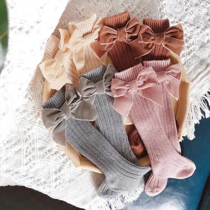 Cotton Socks Winter Baby Knee High Socks Kids Big Bow Christmas Woolen Leg Warmers Girls 0-5Years
