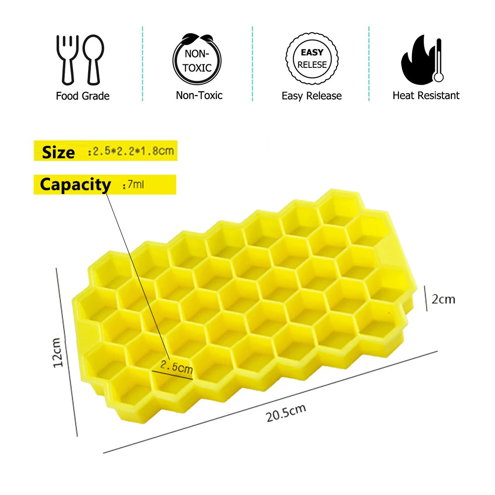 Free Honeycomb Ice Cube Cream Silicone For Maker Ice 37 Cocktail Tray Drink Party Mold Cube Ice Cubes With Whiskey Lids Cold