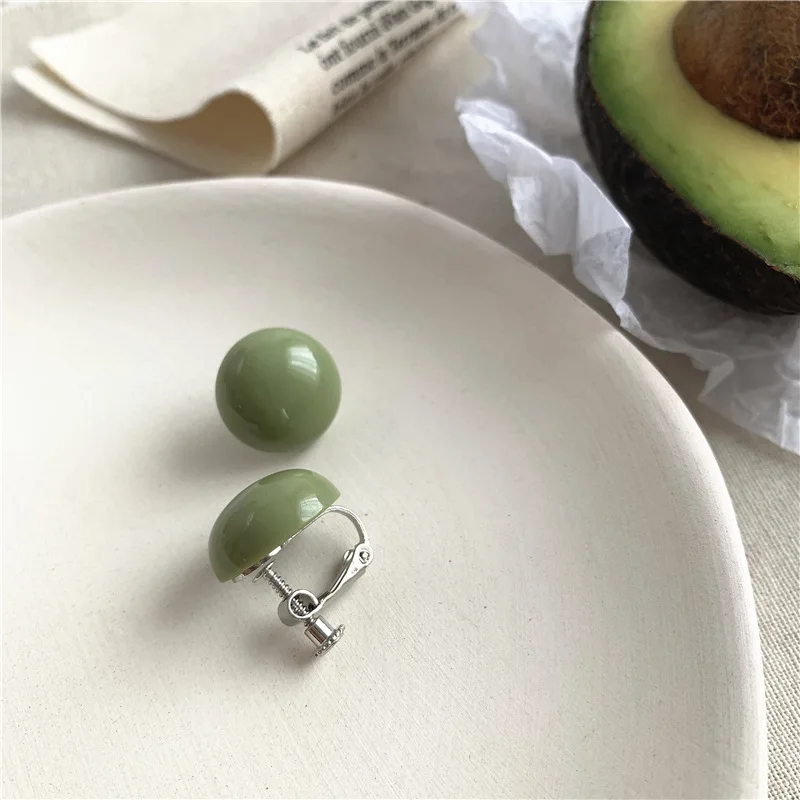 2020 Korean Round Green Resin Stone Earrings Retro Fresh Green Acrylic Flower Geometric Square Clip on Earrings Without Piercing 