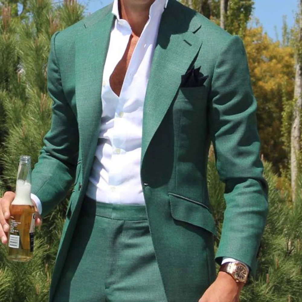 

2020 Latest Design Mens Dinner Party Prom Suit Groom Tuxedos Groomsmen Wedding Blazer Suits for men Stylish Green (Jacket+Pants)