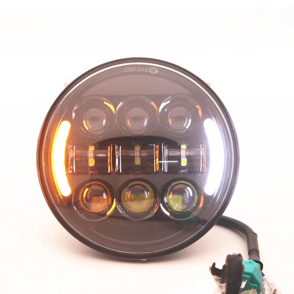 

1pc 5 3/4" 5.75Inch Round LED Headlight High Low Beam White DRL Amber Turn Signal Projector Motorcycle Headlight