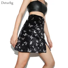 Женская сексуальная Женская мини-юбка с принтом бабочки Harajuku, бархатная черная юбка с разрезом на молнии с высокой талией, осень, SK414