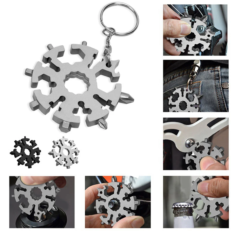 1pcs Snowflake Multitool 20-in-1 Snow Multi-Tool Screwdriver Bike Tools Keychain M4 M5 M6 Hex Wrench