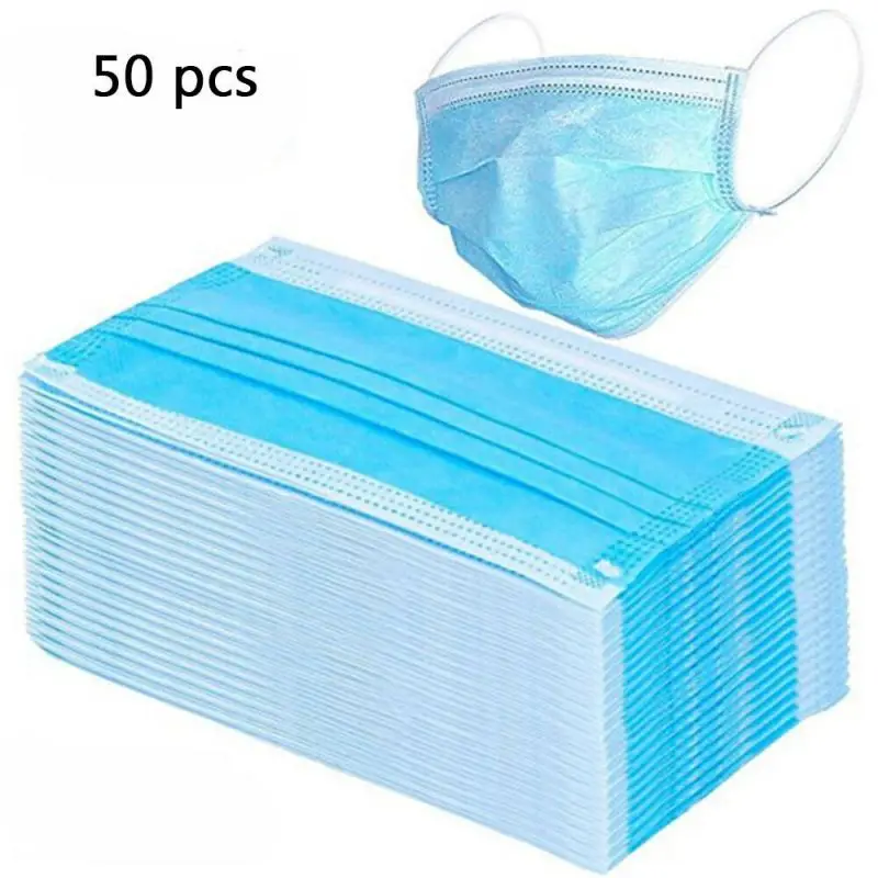 

Hot Sale 50 pcs Solid Color Face Mouth Masks Non Woven Disposable Anti-Dust Earloops Masks