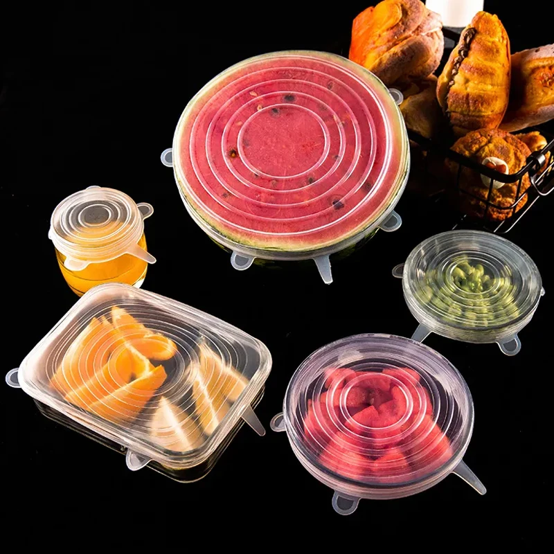 

6Pcs Kitchen Universal Accessories Silicone Reusable Food Wrap Bowl Pot Cover Silicone Stretch Lids Cooking Cookware Tools