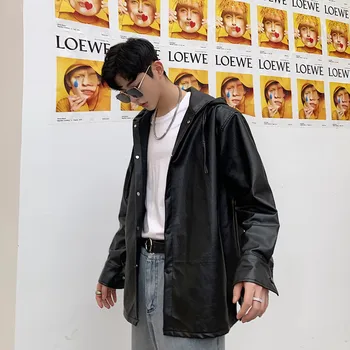 

Male Women Streetwear Hip Hop Punk Gothic Casual Jacket Outerwear Men Autumn Loose Hooded Leather Jacket Coat