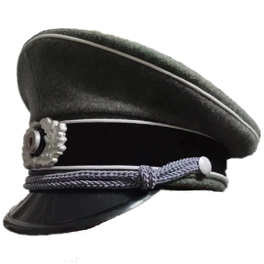 

WWII German Wehrmacht Elite Land Force Army Officer's Wool Cap High-Grade Grey Military Hat Metal Badge For Halloween Cosplay