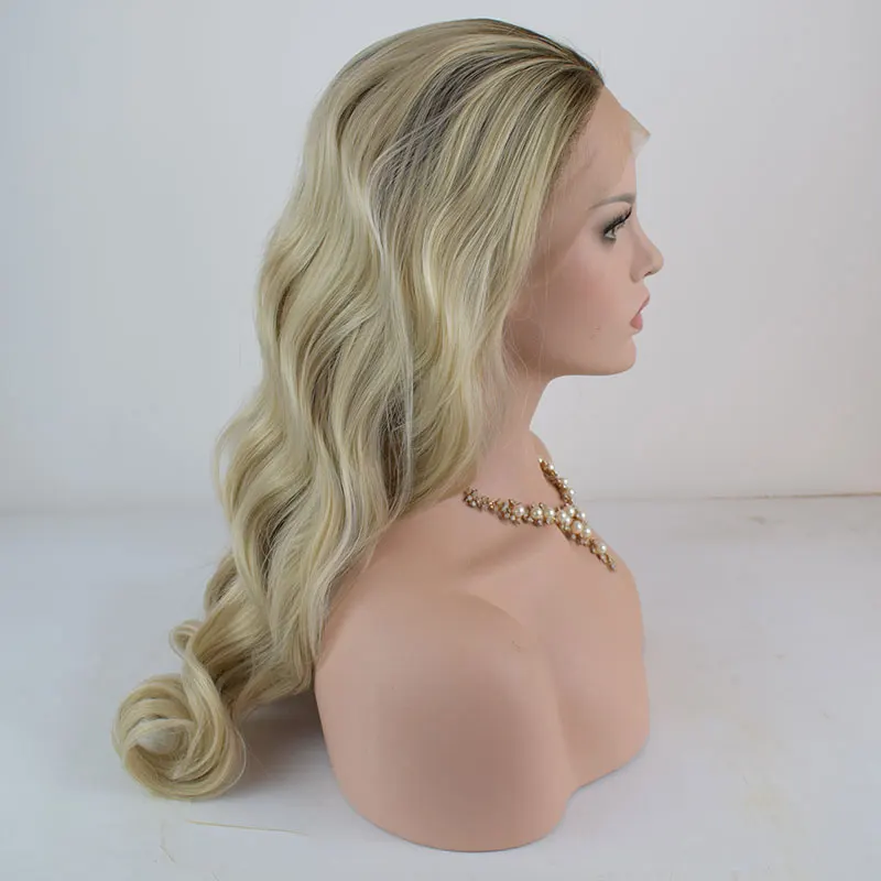 BM синтетические волосы 13*3 парик на кружеве темные корни Омбре микс блонд объемная волна термостойкие волокна волос свободная часть для женщин парики