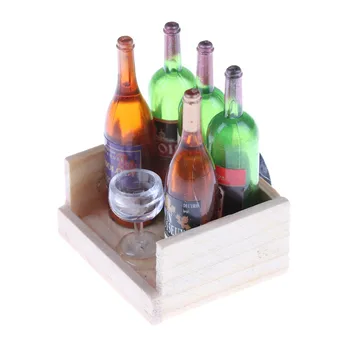 

1Set Miniature Wine Juice Bottles Cup Wood Rack 1:12 Dollhouse Drink Model Kitchen Furniture Toys Christmas Gift