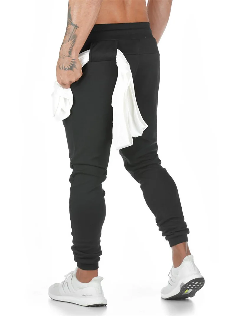 Новые хлопковые мужские тренировочные брюки с полотенцем и карманом для сотового телефона штаны для бега мужские спортивные леггинсы, тренировочные штаны