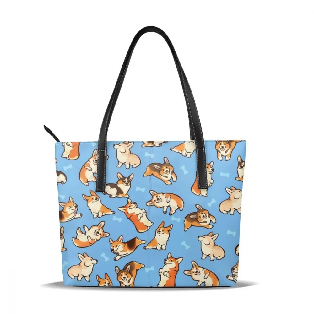 Welsh Corgi Pembroke сумка Welsh Corgi Pembroke сумки с верхней ручкой высокое качество большая кожаная сумка-тоут женские сумки - Цвет: Jolly Corgis In B