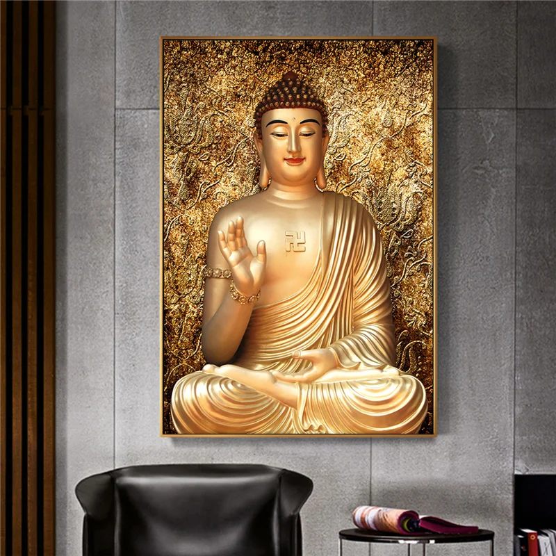 Gold Color Buddha Canvas Paintings Giclee Posters and Prints Cuadros Wall Art Pictures for Living Room Home Decoration Unframed | Дом и сад