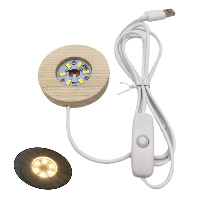LED Night Light Wooden Round Base Holder Display Stand for Crystals Glass Ball Illumination Lighting Accessories Decor