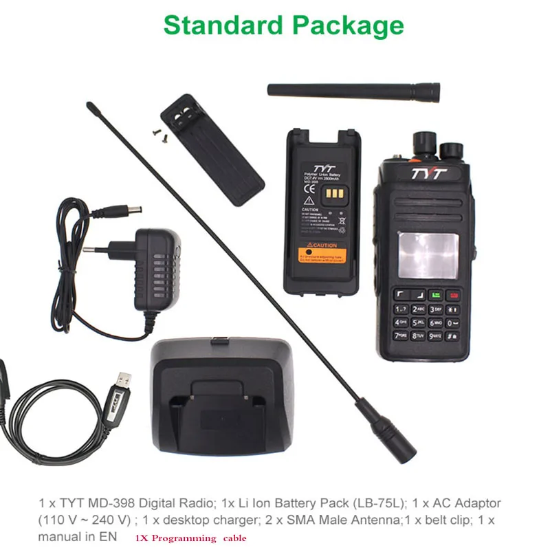 TYT MD398 Walkie Talkie IP67 двухстороннее радио 10 Вт Ham трансивер TYT MD-398 IP67 водонепроницаемый цифровой радиоприемник с кабелем для программирования