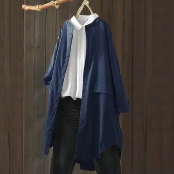 

ZANZEA Fashion Women Shirt Casual Long Sleeve Solid Long Tops Spring Blouse Cardigan Loose Cotton Linen Blusas Plus Size Chemise