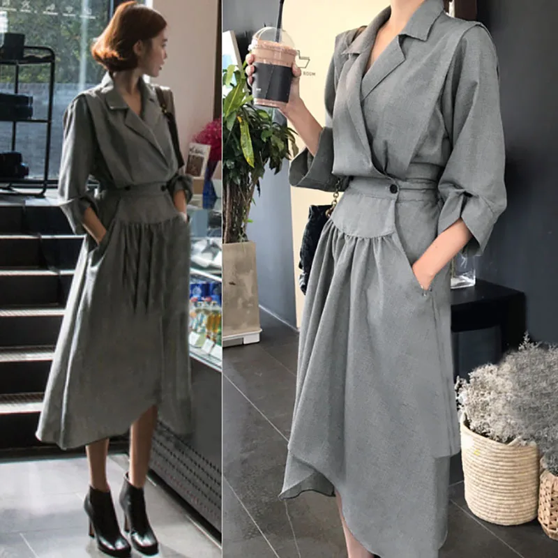

Dress for Autumn Fashion New High Waist Hem Irregula Women Dress Women Three Quarter Sleeve Loose Black Plaid Dresses Clothes
