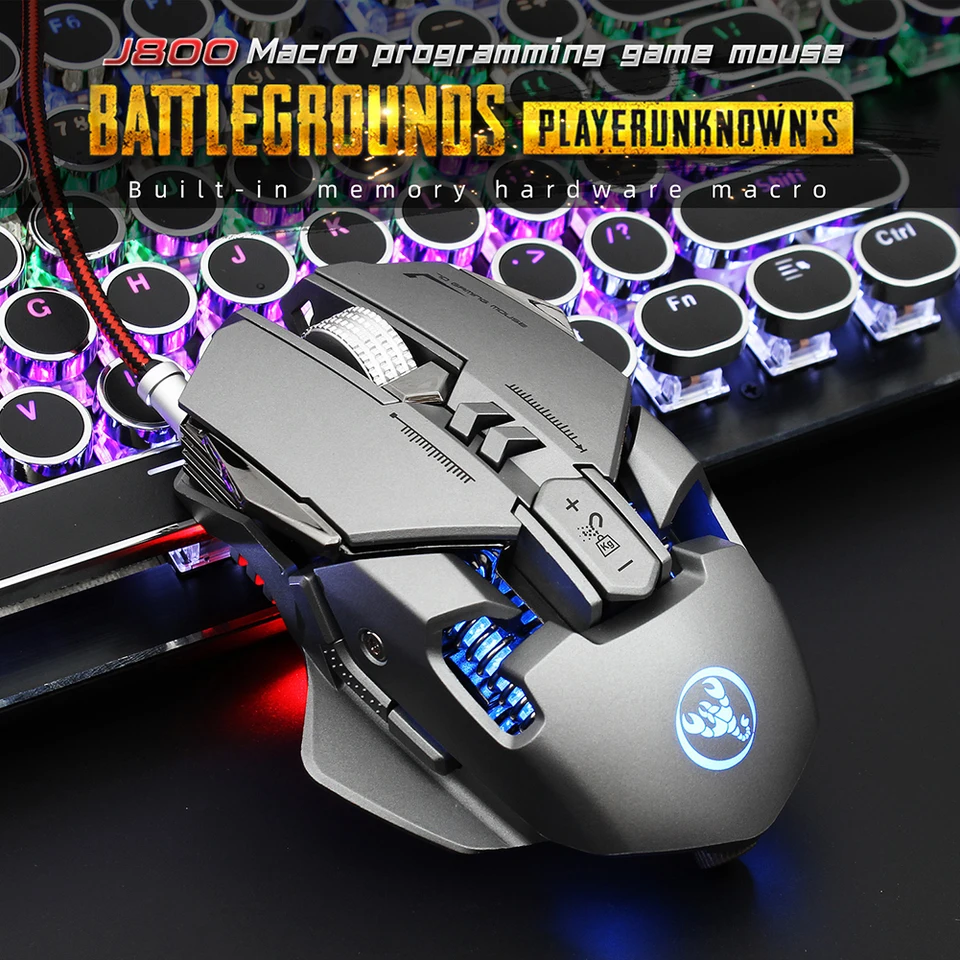 Dacorda J800 USB Interface 6400 DPI7-Key Macro Definition Programmable Wired Gaming Mouse Comfortable Ergonomic Design Optical Mouse for Home Office Game Player Computer Accessories Gaming Mice