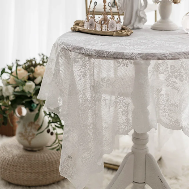 

White Lace Tablecloth Rectangle for Wedding Party Coffee Table Cover Tablecloths Placemats Dish Coaster Embroidery Picnic Cloth