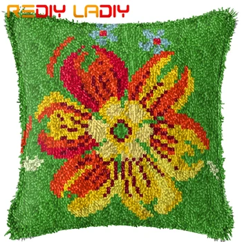 

Latch Hook Cushion Daisy Flowers Pre-Printed Canvas Cushion Cover Acrylic Yarn Crocheted Pillow Case Hobby & Crafts Home Decor