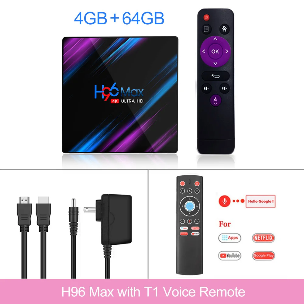 Android 9,0 ТВ приставка H96 Max Rockchip RK3318 4K Смарт ТВ приставка 2,4G& 5G Wifi BT4.0 H96Max 4 Гб 64 Гб медиаплеер Android приставка - Цвет: 4GB64GB T1 Voice RC