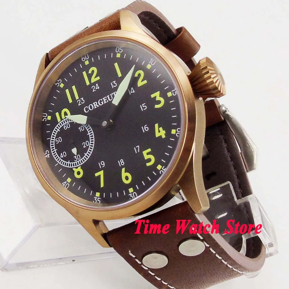 Твердые 44 мм Бронзовый чехол Corgeut мужские часы с сапфировым стеклом светящиеся 17 драгоценностей 6497 механические ручные намотки движения cor105