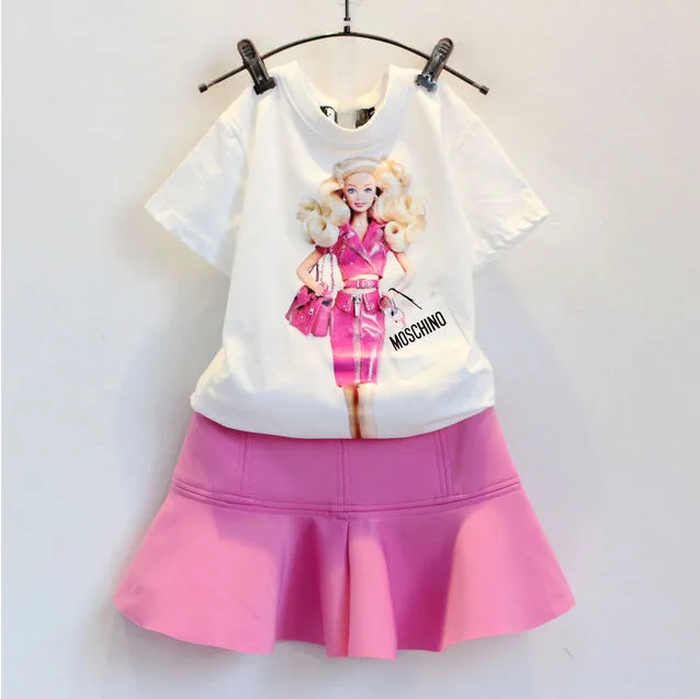 

Music Pure 2018 Summer New Style Girls Barbie Short Sleeve Short Skirt Two-Piece Set Children Leisure Suit