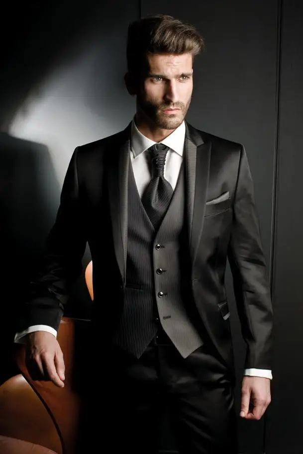 Custom Made Groom Tuxedo Shiny Black 