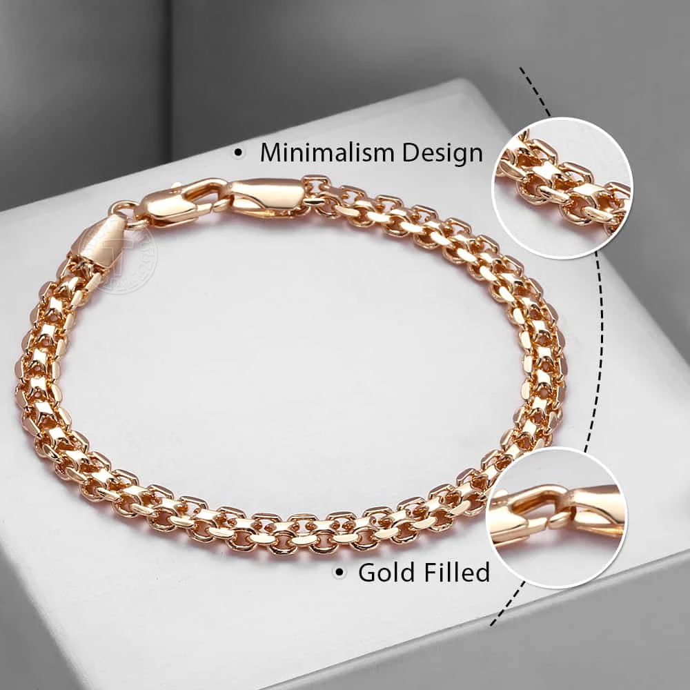 5mm Bracelet On Hand for Women Men 585 Rose Gold Color Bismark Link Chain Copper Bracelets Elegant Jewelry Gifts 20cm GB422