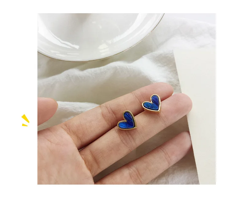 S925 Серебряная игла Корейский темперамент сладкий любовь серьги Прекрасный Синий Розовый серьги-гвоздики с эпоксидной смолой для девушек женщин ювелирные изделия