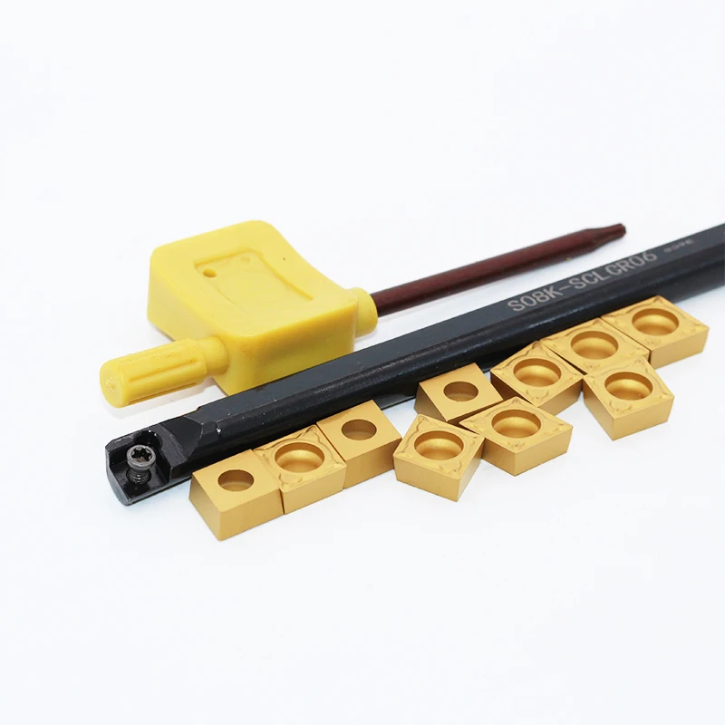 

1pc S08K SCLCR06 internal turning toolholder +10pcs CCMT060204 CCMT060208 carbide inserts CNC lathe cutter