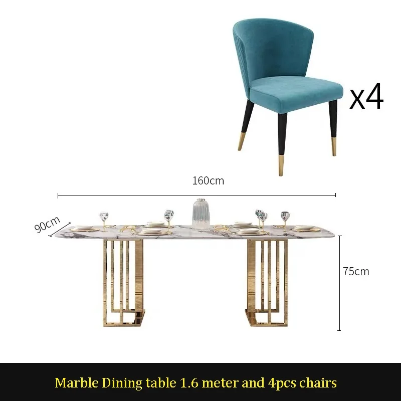 U-BEST в скандинавском стиле, роскошная мебель для столовой, прямоугольный мраморный обеденный стол из нержавеющей стали - Цвет: 1.6m table 4 chairs