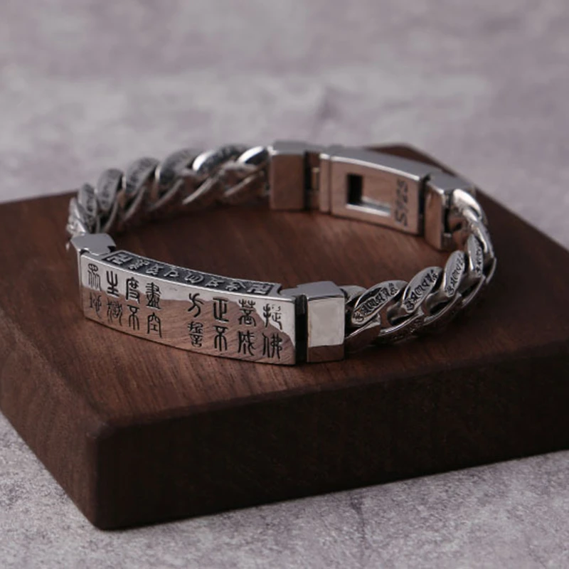 S925 стерлингового серебра ювелирные изделия браслет Мода Тайское Серебро Личность классический шесть слов мантра мужской браслет