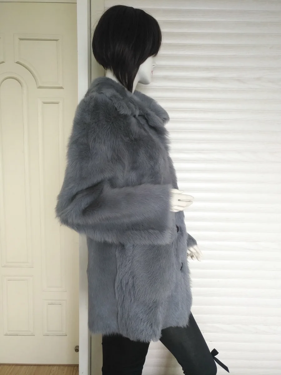 Dark Grey Новая куртка из натурального меха ягненка, Женское пальто из натуральной овечьей кожи, роскошное зимнее теплое пальто из овечьей кожи Tusikana - Цвет: Dark Grey