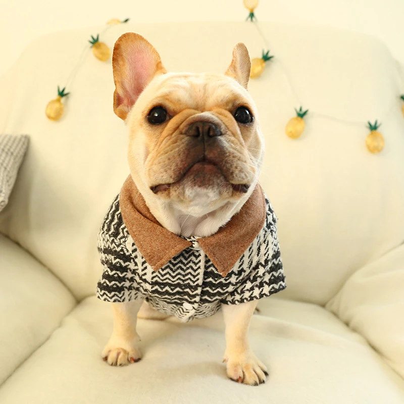Одежда для собак SUPREPET французского бульдога черно белая клетчатая одежда щенков