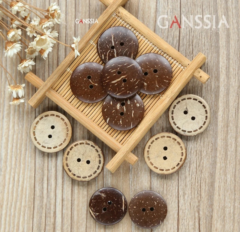 30 Bottoni Tondi In Legno Marrone Da 20mm Con 4 Fori - Per Cucito Fai Da Te, Lavoretti E Scrapbooking - 2